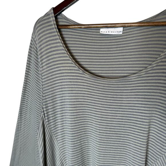 Bryn Walker Long Sleeve Striped Tunic Top Grey Beige Asymmetrical, size Large - Picture 2 of 4